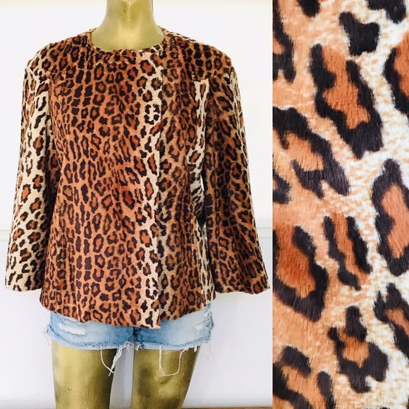 Philippe ADEC PARIS Rouge Ligne $545 LEOPARD Print Faux Fur SWING JACKET Size 8 - Picture 11 of 16